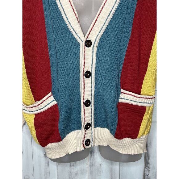 VINTAGE RAFFI LINEA UOMO EMBROIDERED COLORFUL GRANDPA CARDIGAN POCKET SWEATER XL - Picture 2 of 15
